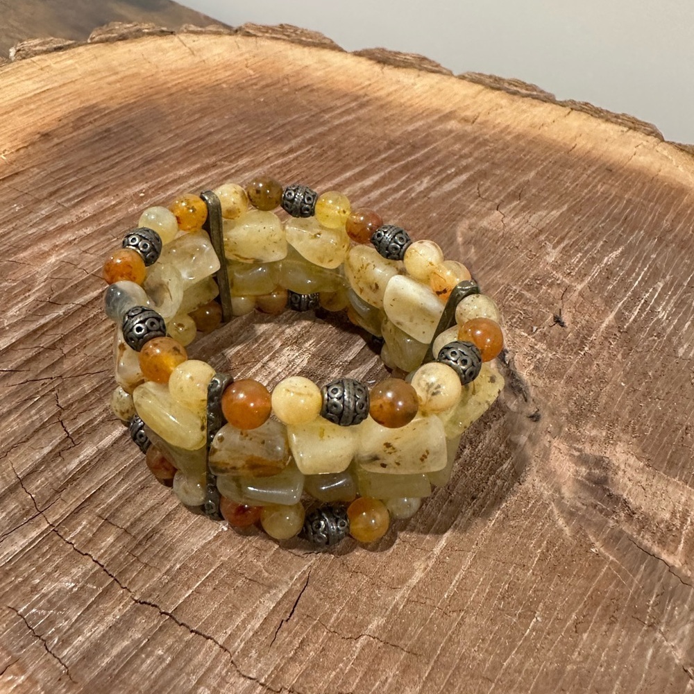 Yellow and Amber Beaded Stretch Bracelet - Women's Jewelry